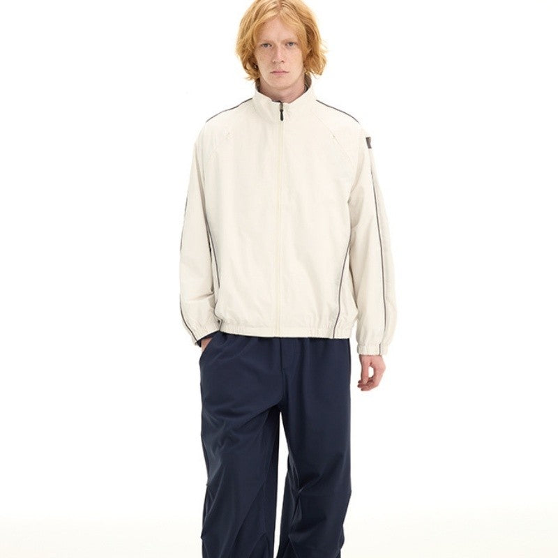 Color Block Stand Collar Loose Jacket