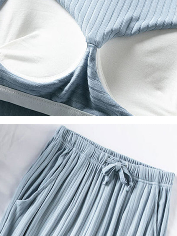 Solid Color Short Sleeve T-Shirts&Pants Pajamas Sets