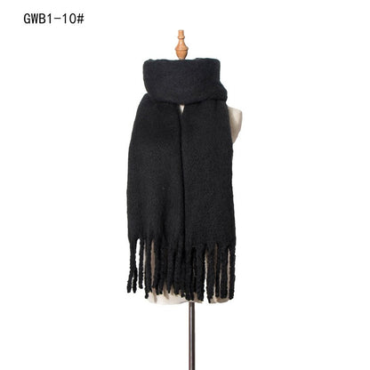 Winter Tassel Thickened Solid Color Scarf Shawl