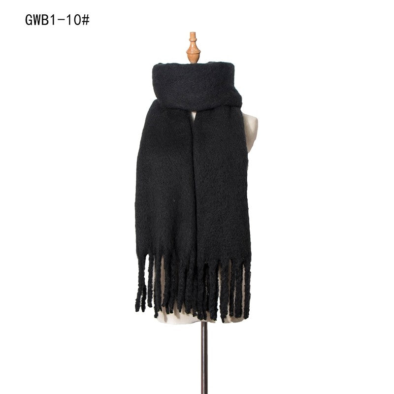 Winter Tassel Thickened Solid Color Scarf Shawl