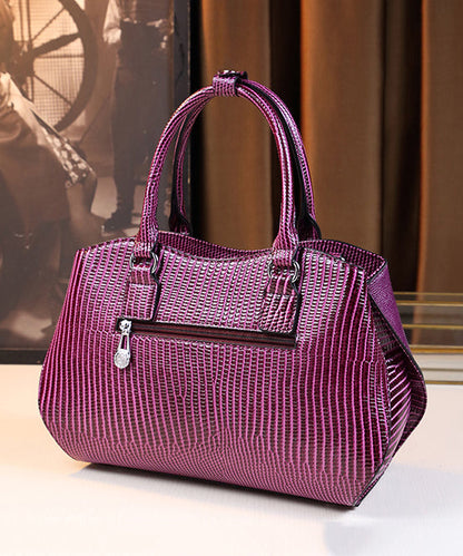 Modern Purple Large Capacity Calf Leather Tote Handbag
