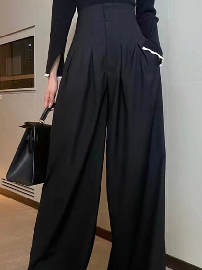 Wide Leg Feeling Of Drape High-Waisted Pockets Solid Color Casual Pants
