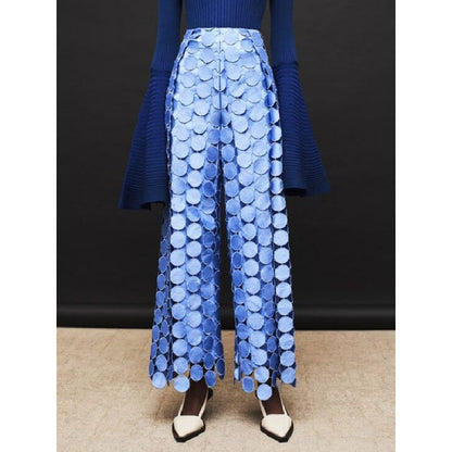High Waisted Wide Leg Hollow Polka Dot Solid Color Pants Trousers
