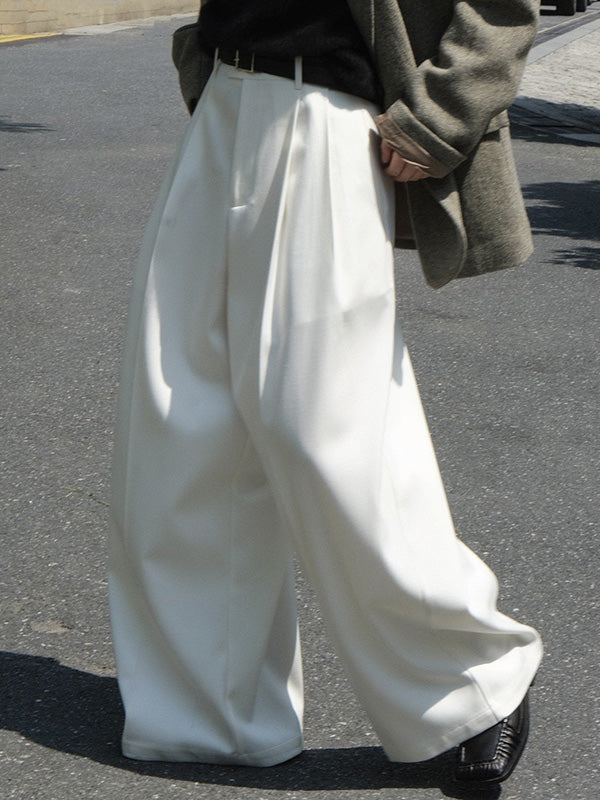 Urban Loose Wide Leg Pleated Solid Color Pants