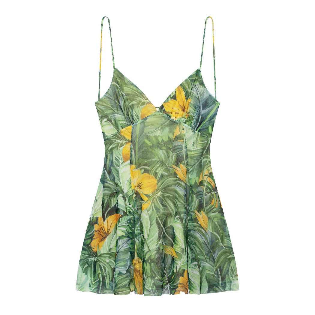 Troposa - Backless Mini Dress - Floral &amp; Leopard &amp; Leaf