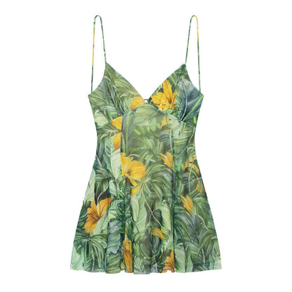 Troposa - Backless Mini Dress - Floral &amp; Leopard &amp; Leaf