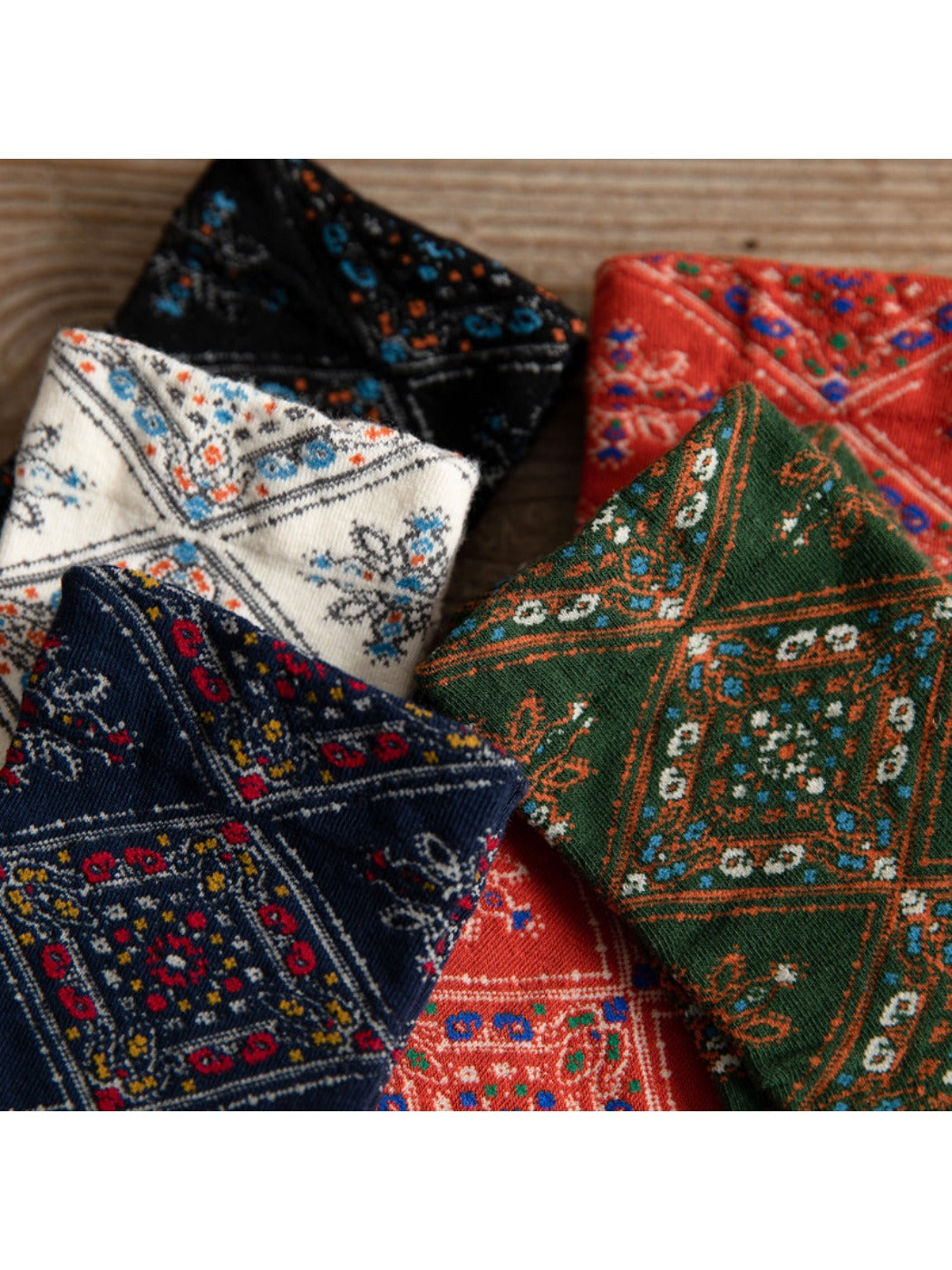 Rufia - Retro Mid-calf Socks with Diamond Floral Patterns
