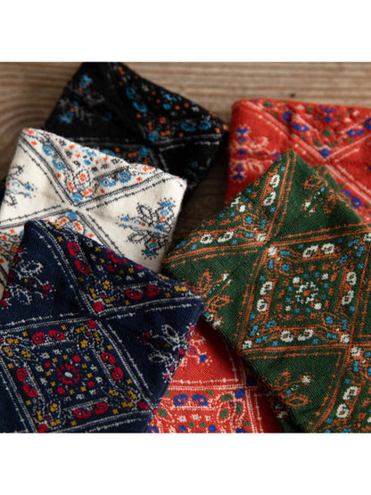 Rufia - Retro Mid-calf Socks with Diamond Floral Patterns