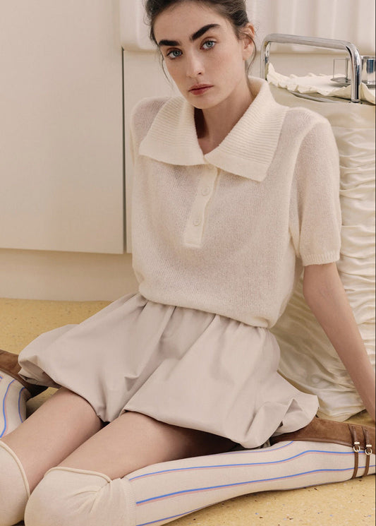 Soft Knit Polo Tee Lightweight Textured Top