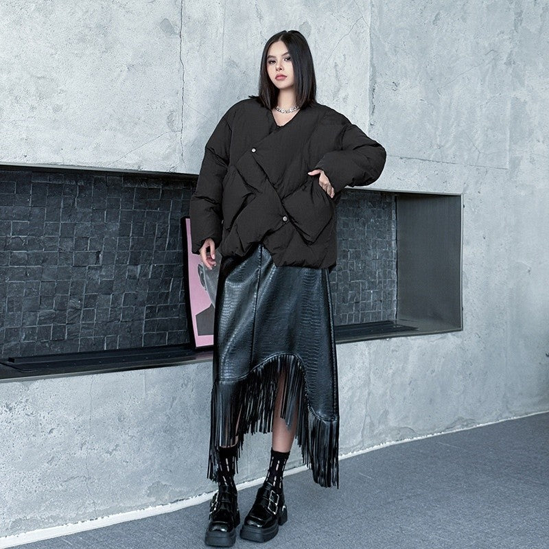 Asymmetrical V-Neck Cotton Jacket