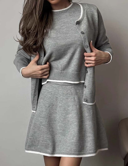 3-Piece Color Contrast Trim Knit Outfit Set
