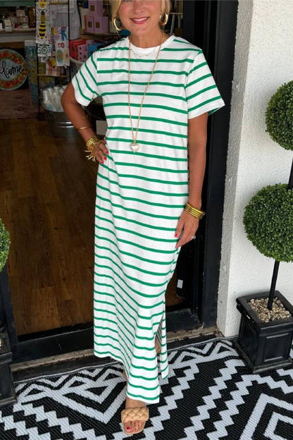 Women's Striped T-Shirt Dress with Pockets