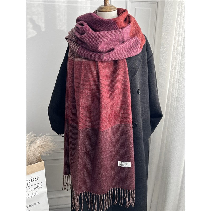 Fringed Plaid Shawl Scarf