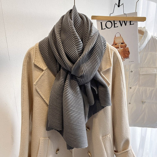 Multifunctional Solid Color Pleated Scarf