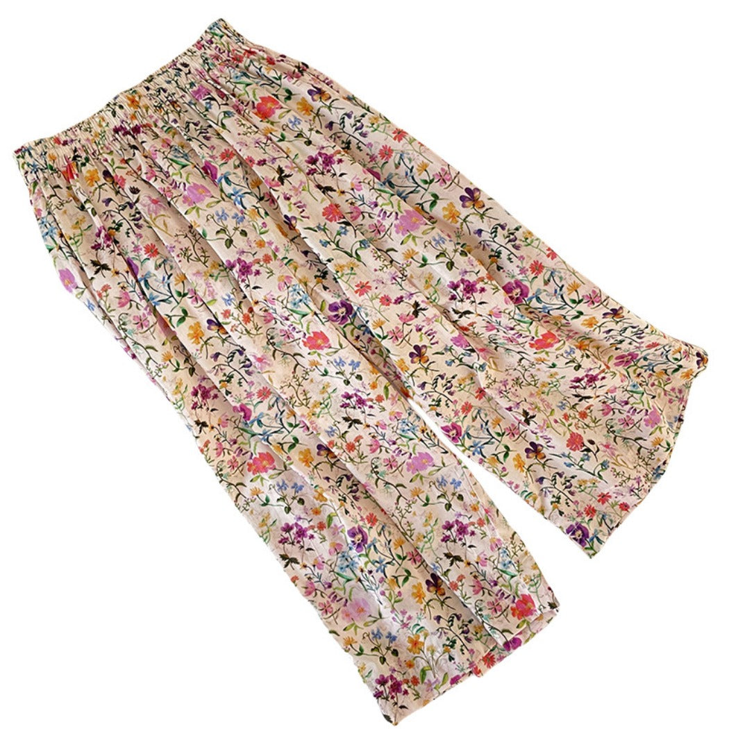 Shea - Floral Wide-Leg Long Pants - Loose &amp; Cheerful