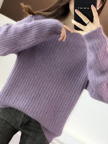 Simple Casual Loose 4 Colors Round-Neck Long Sleeves Sweater Top