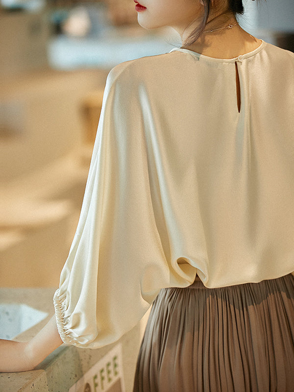 Batwing Sleeves Solid Color Round-Neck Blouses&Shirts Tops