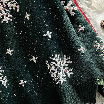 Trendy Snowflake Slouchy Pullover Knit Sweater