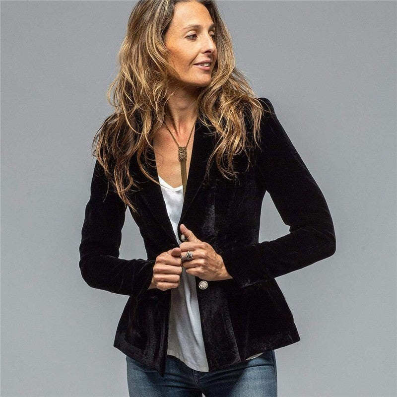 Short Velvet Blazer In Solid Color
