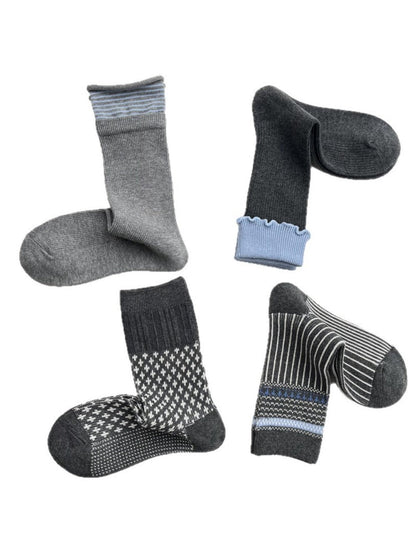 Rufia - Grey Classic Pattern Turn-Cuff Mid-Crew Socks