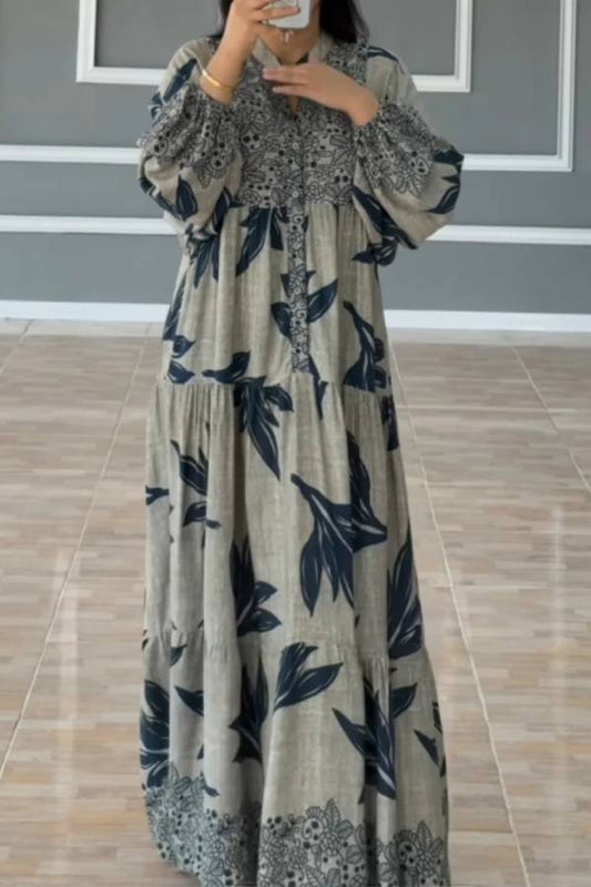 Printed lantern sleeves loose dress