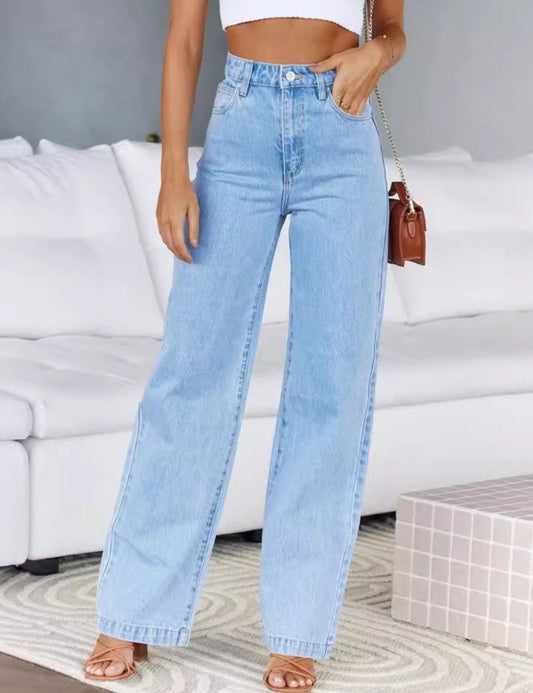 High Waist Denim Pant Straight Leg Jeans