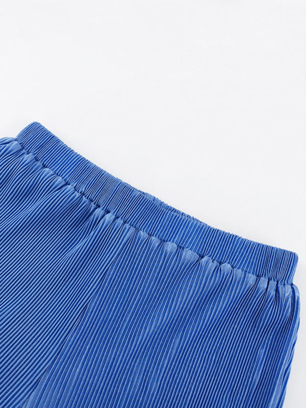 Simple Solid Color High-Neck T-Shirt Top&Wide Legs Pants 2 Pieces Set