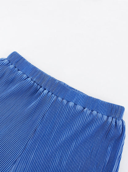 Simple Solid Color High-Neck T-Shirt Top&Wide Legs Pants 2 Pieces Set