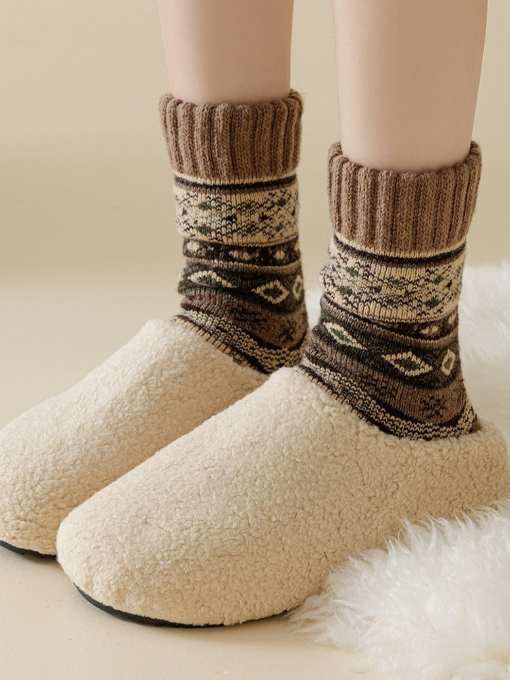 Rufia - Thick Bohemian Pattern Mid-Calf Socks - Soft &amp; Warm