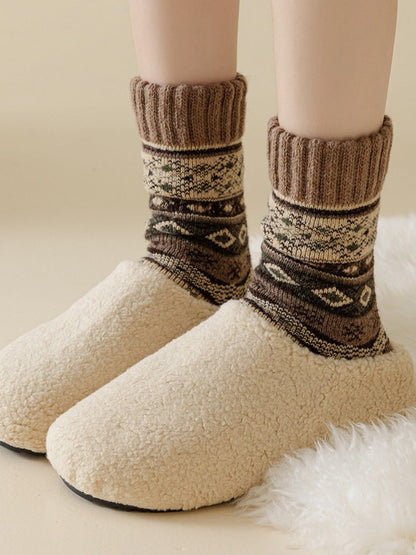 Rufia - Thick Bohemian Pattern Mid-Calf Socks - Soft &amp; Warm