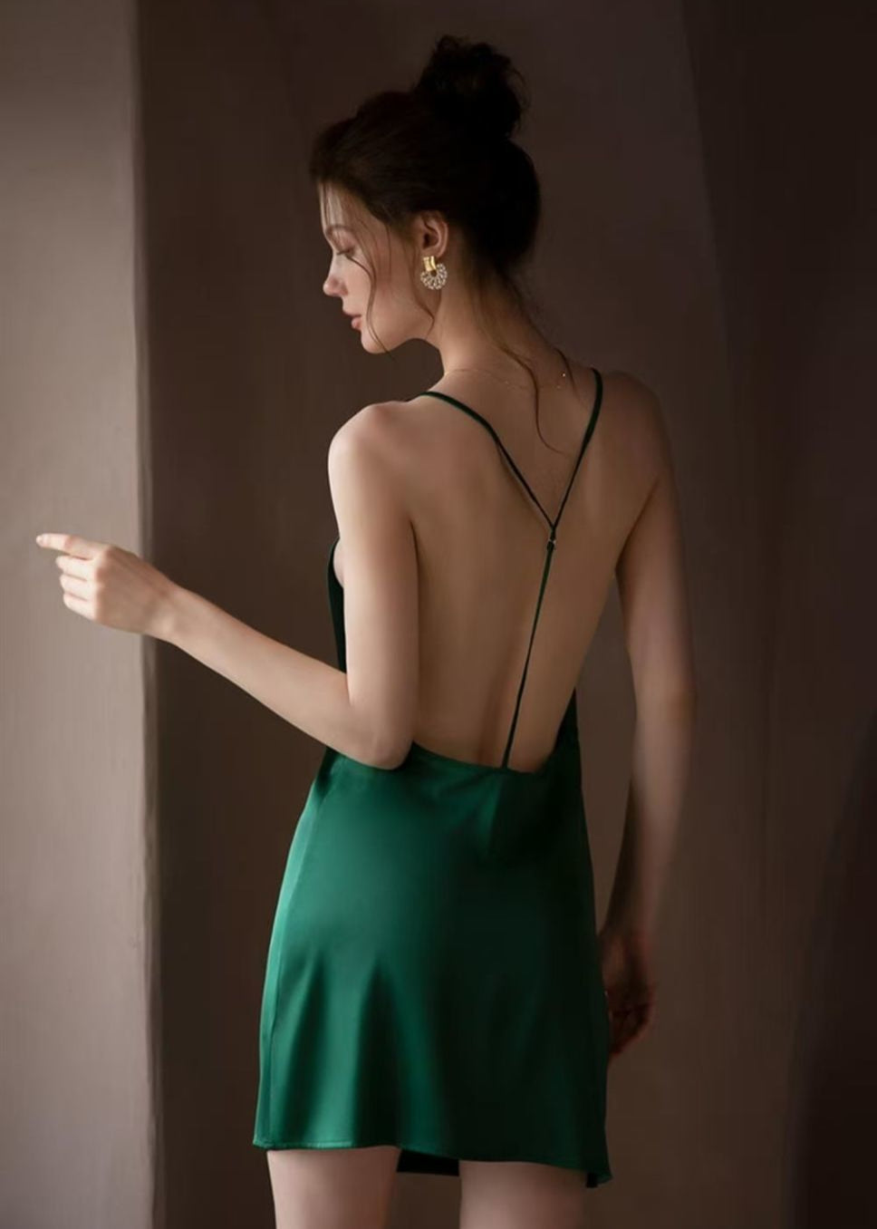 Satin Backless Slip Dress With Adjustable Straps
