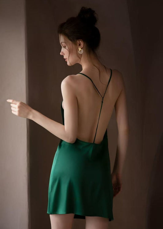 Satin Backless Slip Dress With Adjustable Straps