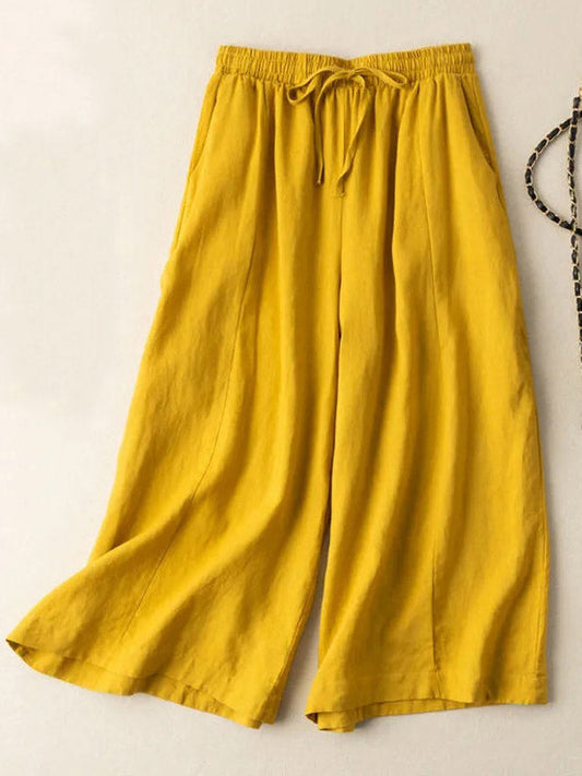Vintage Solid Color Wide Leg Elasticity High Waisted Pants