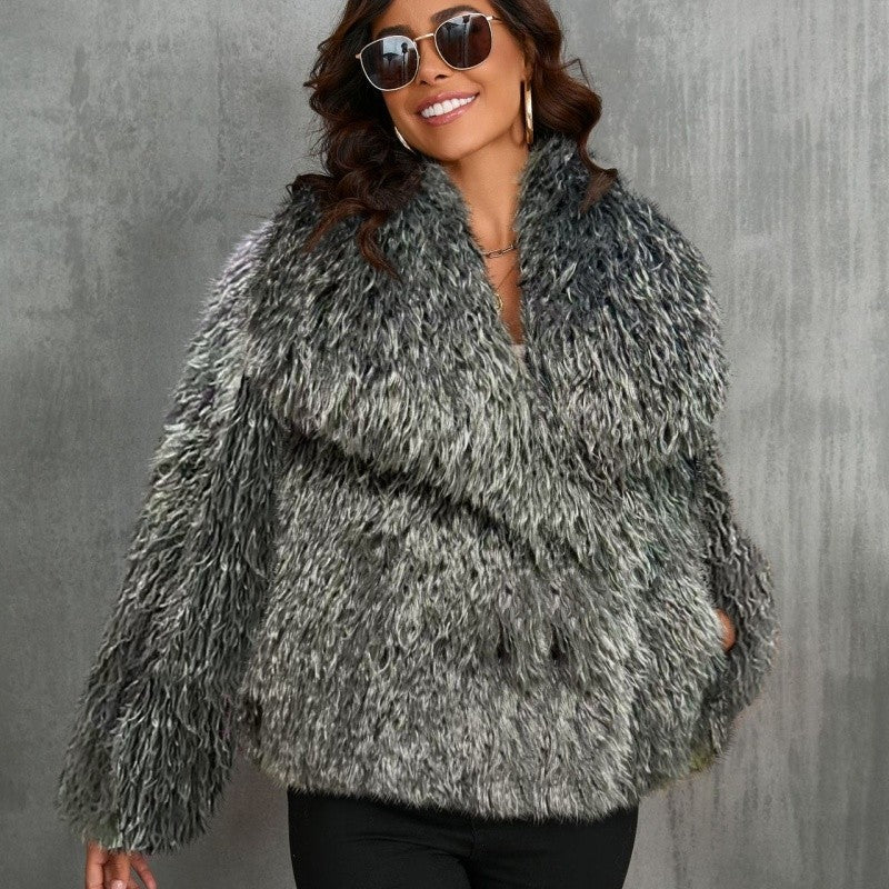 Faux Fur Coat Large Lapel Raglan Sleeve Winter Outerwear