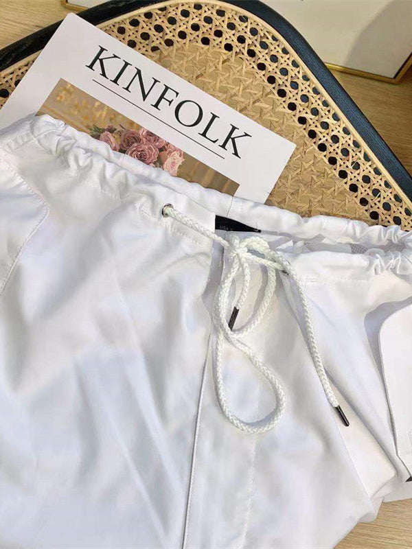 Loose Drawstring See-Through Solid Color Pants Trousers