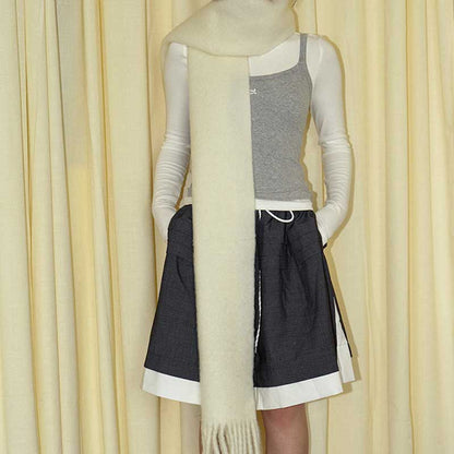 Winter Solid Color Soft Tassel Wool Blend Scarf