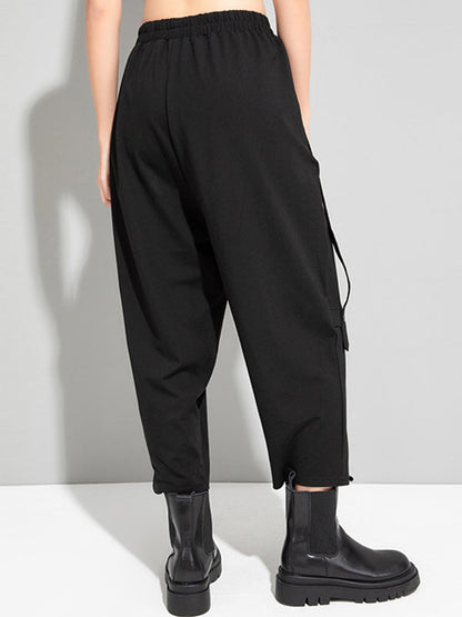Simple Black Split-Joint High Waisted Casual Pants Bottom