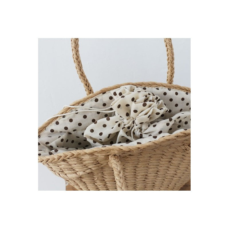 Polka Dot Drawstring Woven Handbag