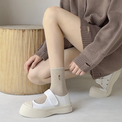 Rufia - Solid-Color Floral Tulip Socks - Sweet &amp; Classic