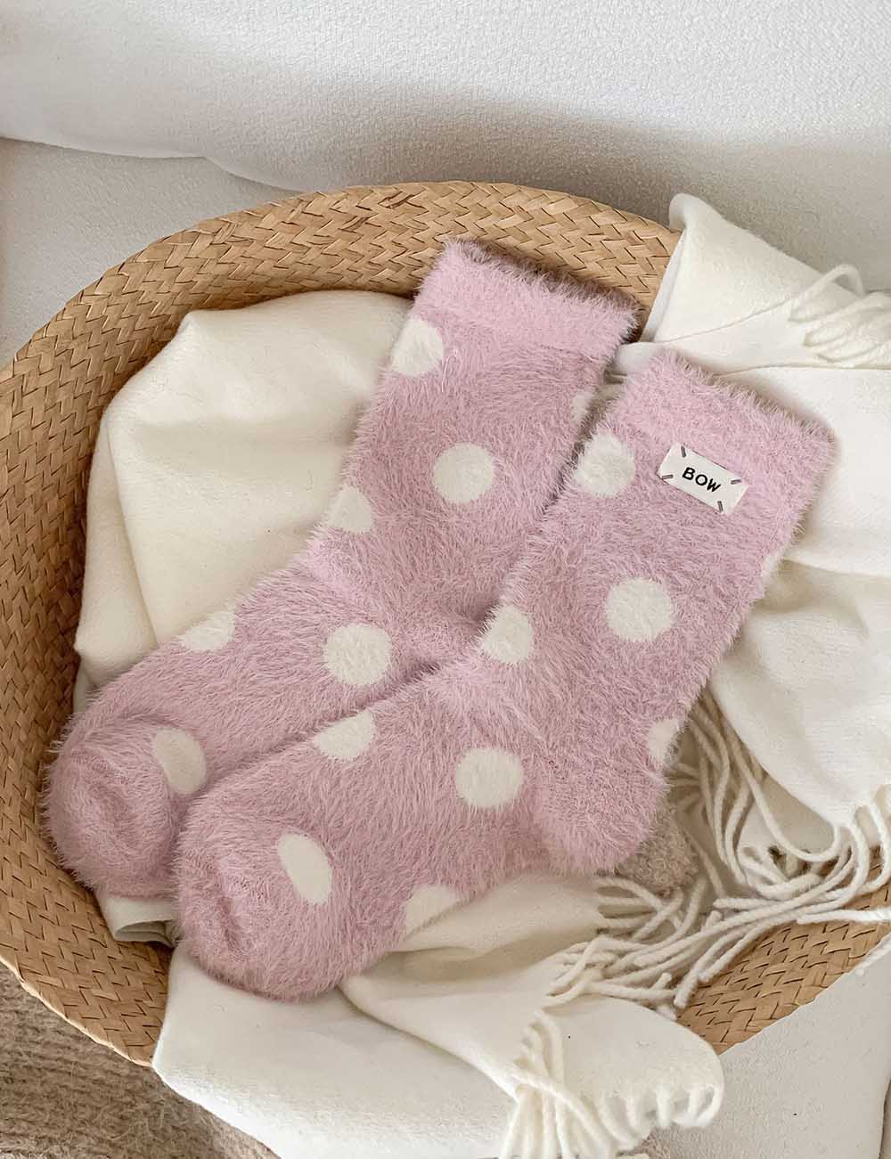Cute Polka Dots Warm Plush Crew Socks
