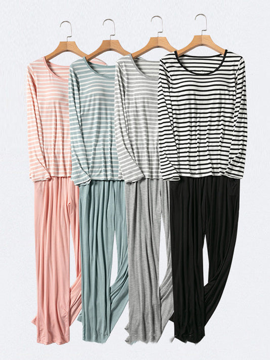 Simple Striped Long Sleeve&Pants Casual Pajamas Sets