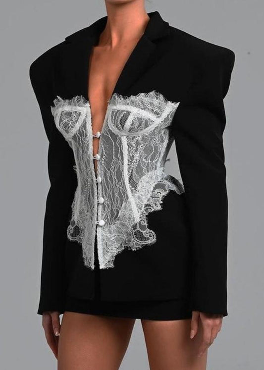 Contrast Lace Blazer Suit Premium Fabric