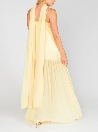 Solid Color Splicing Spaghetti Maxi Dress