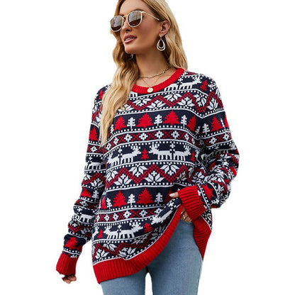 Christmas Loose Long Sleeves Printed Sweater Tops