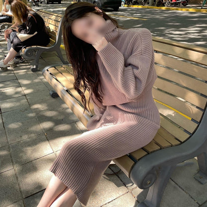 Midi Dress And Turtle Neck Sweater Set
