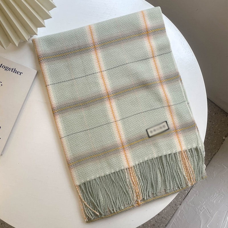 Jacquard Plaid Imitation Cashmere Tassled  Shawl Scarf