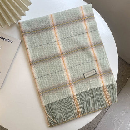 Jacquard Plaid Imitation Cashmere Tassled  Shawl Scarf