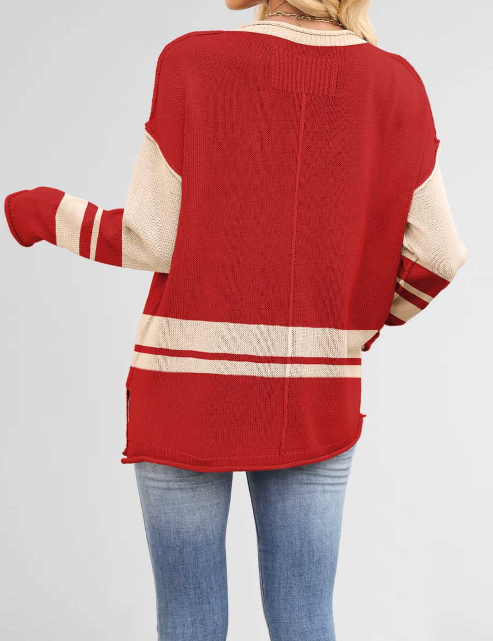 Color Block Round Neck Loose Sweater