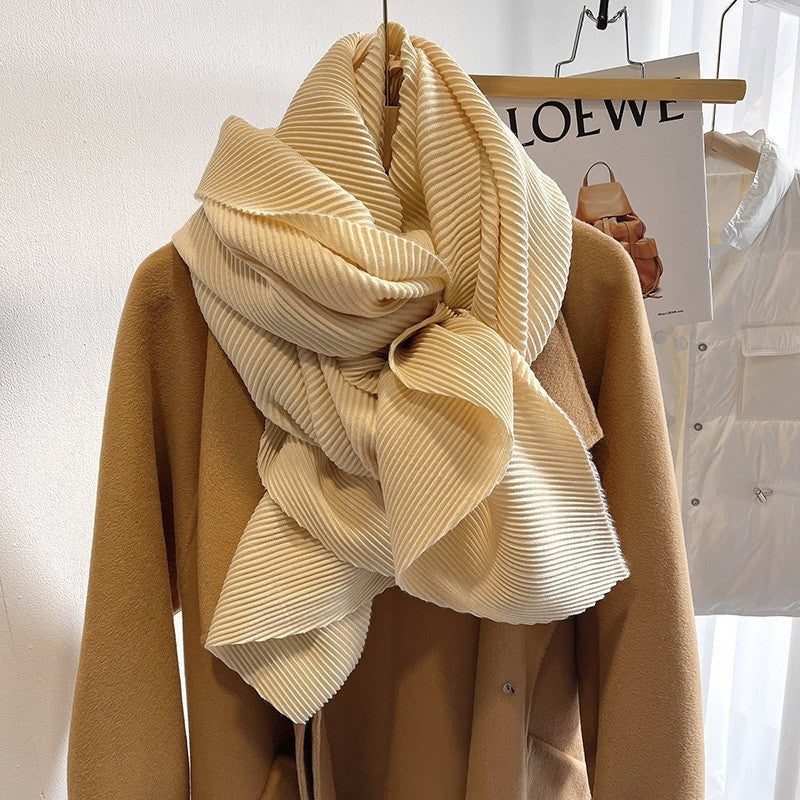 Solid Color Pleated Scarf