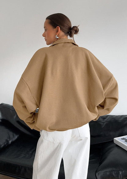 Oversized Cotton Blend Zipper Pullover Sweatshirt